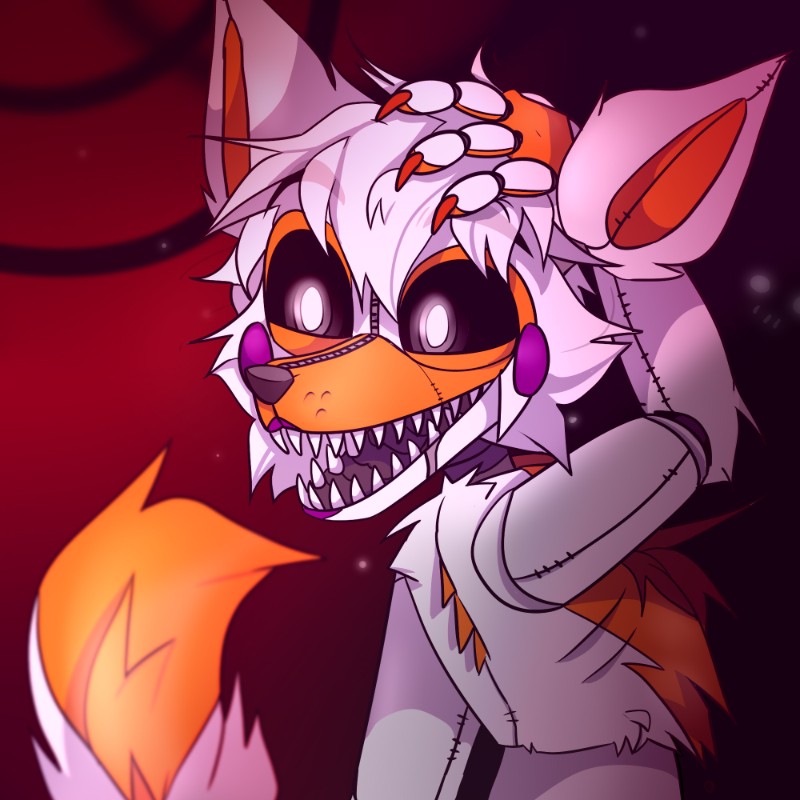 193032 - safe, artist:xpurplepiex, lolbit (fnaf), animatronic, canine,  fictional species, fox, mammal, robot, five nights at freddy's, eyelashes,  female, head only, lidded eyes, looking at you, open mouth, please stand  by, redraw
